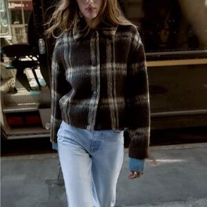 Zara Brown Plaid Teddy Jacket